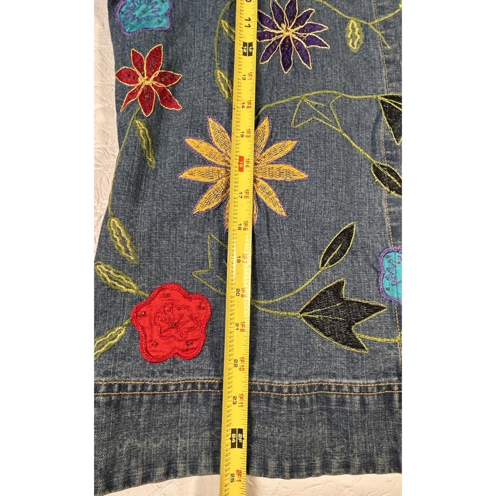 Women's Chico's‎ Design Y2K sz 1 Denim Floral Embroidered Jean Jacket Vtg Med - Picture 11 of 14